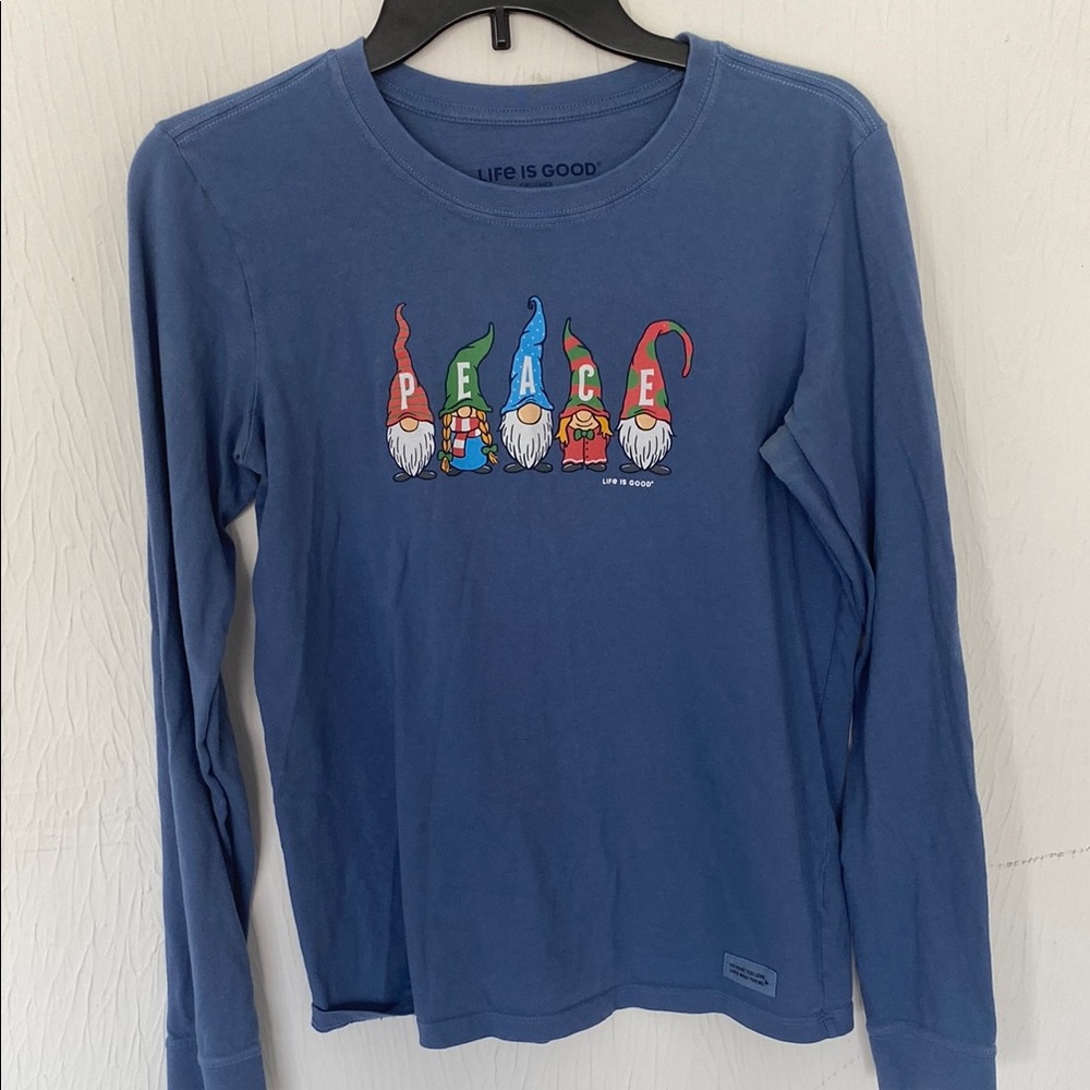 Life Is Good Blue Long Sleeve Tee with Gnome Design